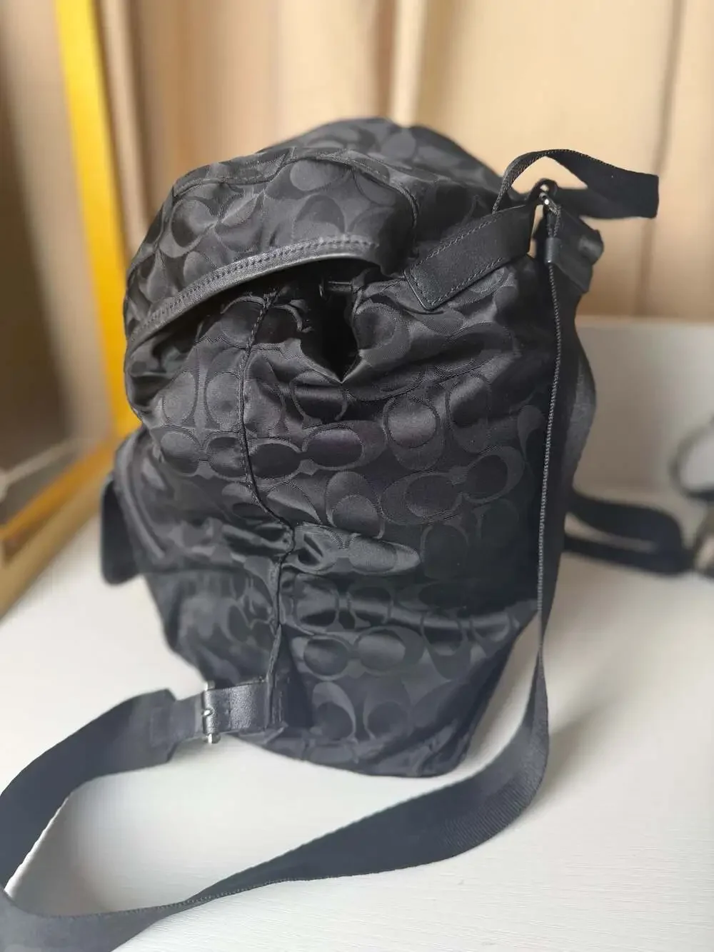 COACH Signature Nylon Backpack Black Authentic Women's Travel Daypack